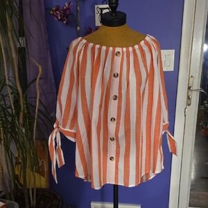 Striped Orange and White Button-Down Blouse
